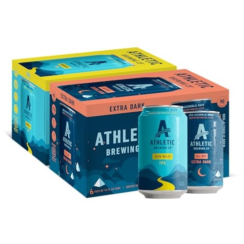 Athletic Brewing Company Craft Non Alcoholic Beer, Vegan IPA & Extra Dark Brew, Low Calorie Brews, 6 Run Wild, 6 All Out, 12 Pack, 12 FL Oz Cans thumbnail