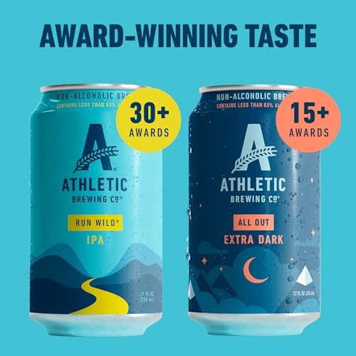 Athletic Brewing Company Craft Non Alcoholic Beer, Vegan IPA & Extra Dark Brew, Low Calorie Brews, 6 Run Wild, 6 All Out, 12 Pack, 12 FL Oz Cans thumbnail