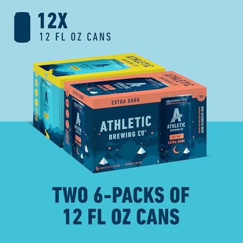 Athletic Brewing Company Craft Non Alcoholic Beer, Vegan IPA & Extra Dark Brew, Low Calorie Brews, 6 Run Wild, 6 All Out, 12 Pack, 12 FL Oz Cans thumbnail