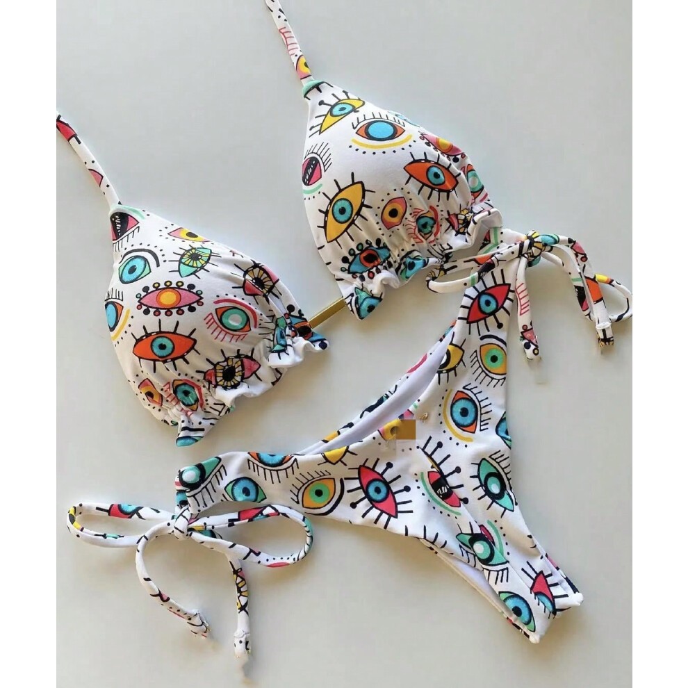 (6222, M) RUOTONGSEPT 2022 New Sport Swimwear Female Push up Bikinis Sexy Bandage Women Swimsuit Print Two-Piece Bathing Suit Beach Wear