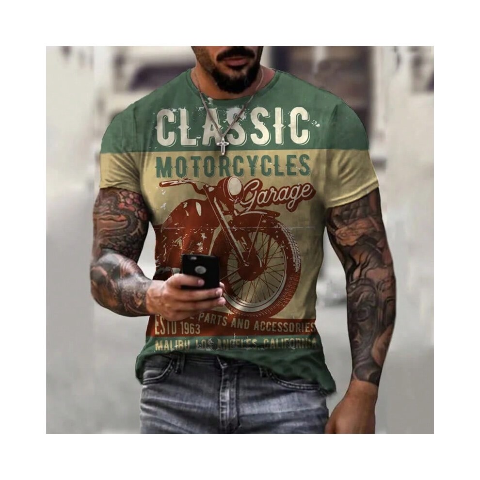 (C01-1688-OFSW-0701, 4XL) Motorcycle T-shirt Men 3D Print Short Sleeve Vintage Classics TShirt for Mens Street Ride Biker Shirts Tops Oversized Tee Sh