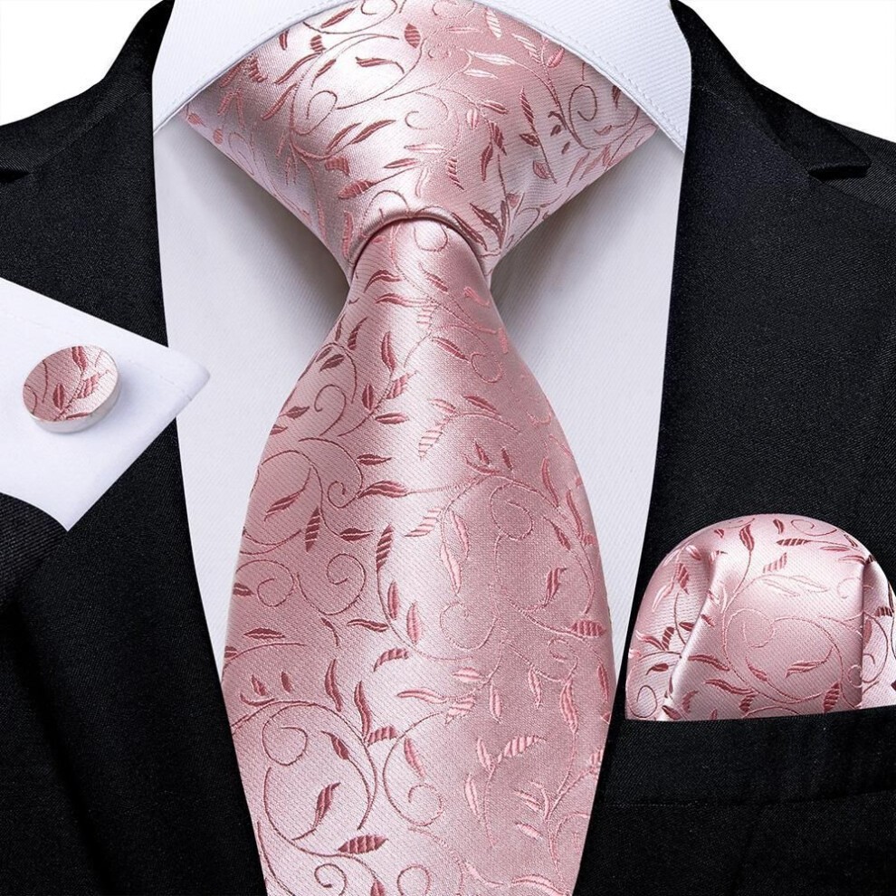 (as the Picture, 7681) Dibangu Mens Ties Pink Paisley Striped Silk Woven Necktie Hanky Cufflinks Set for Wedding Tie