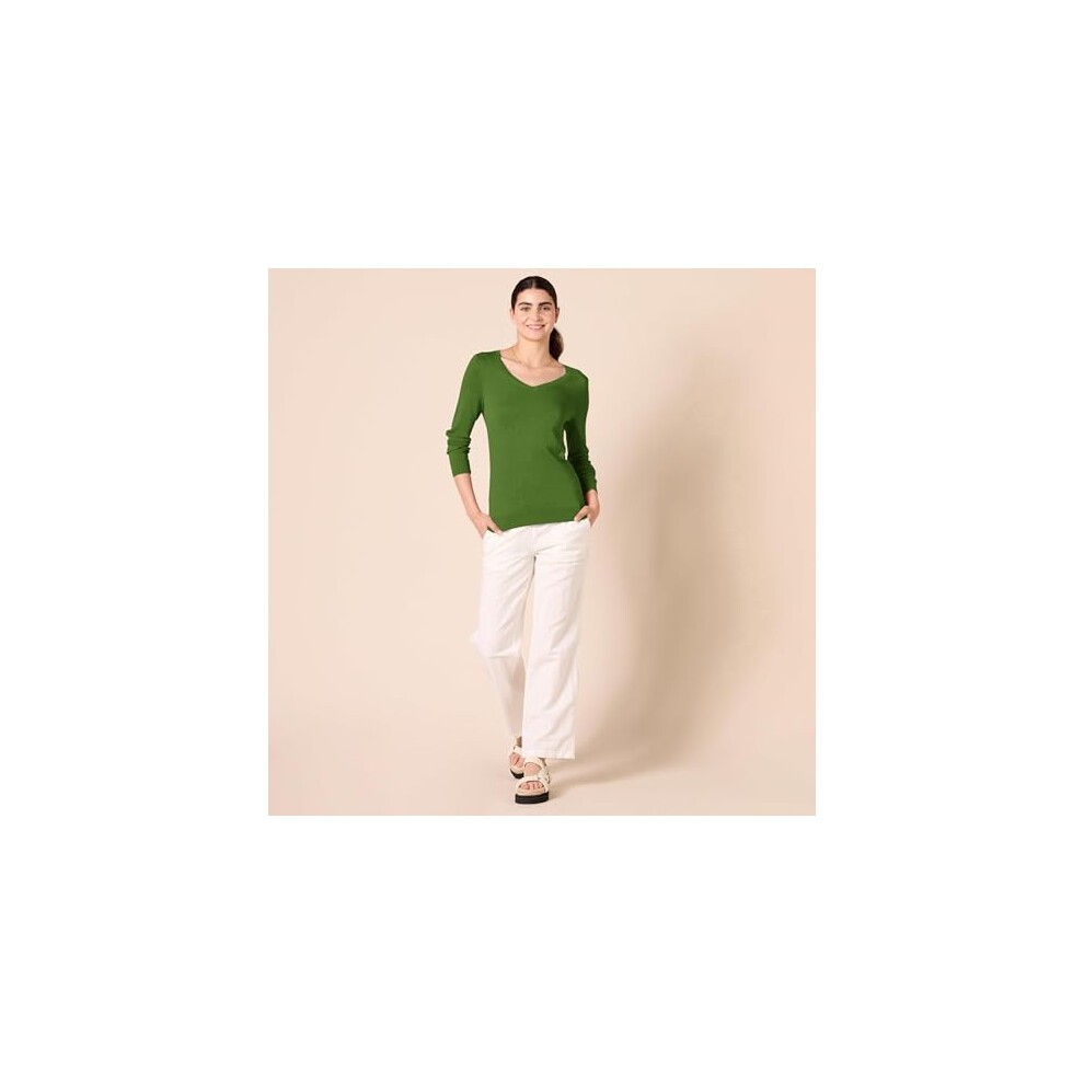 Amazon Essentials Women's Classic-Fit Lightweight Long-Sleeve V-Neck Jumper (Available in Plus Size), Green, S thumbnail