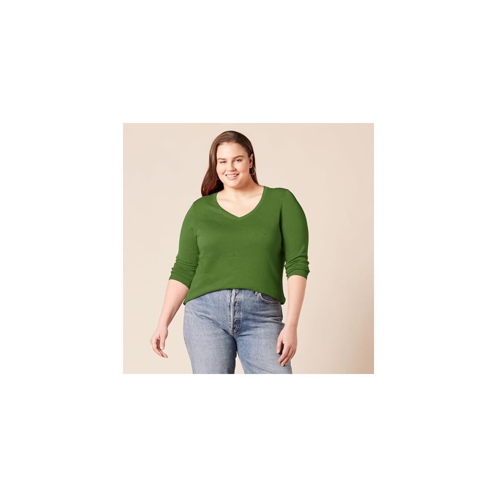Amazon Essentials Women's Classic-Fit Lightweight Long-Sleeve V-Neck Jumper (Available in Plus Size), Green, S thumbnail