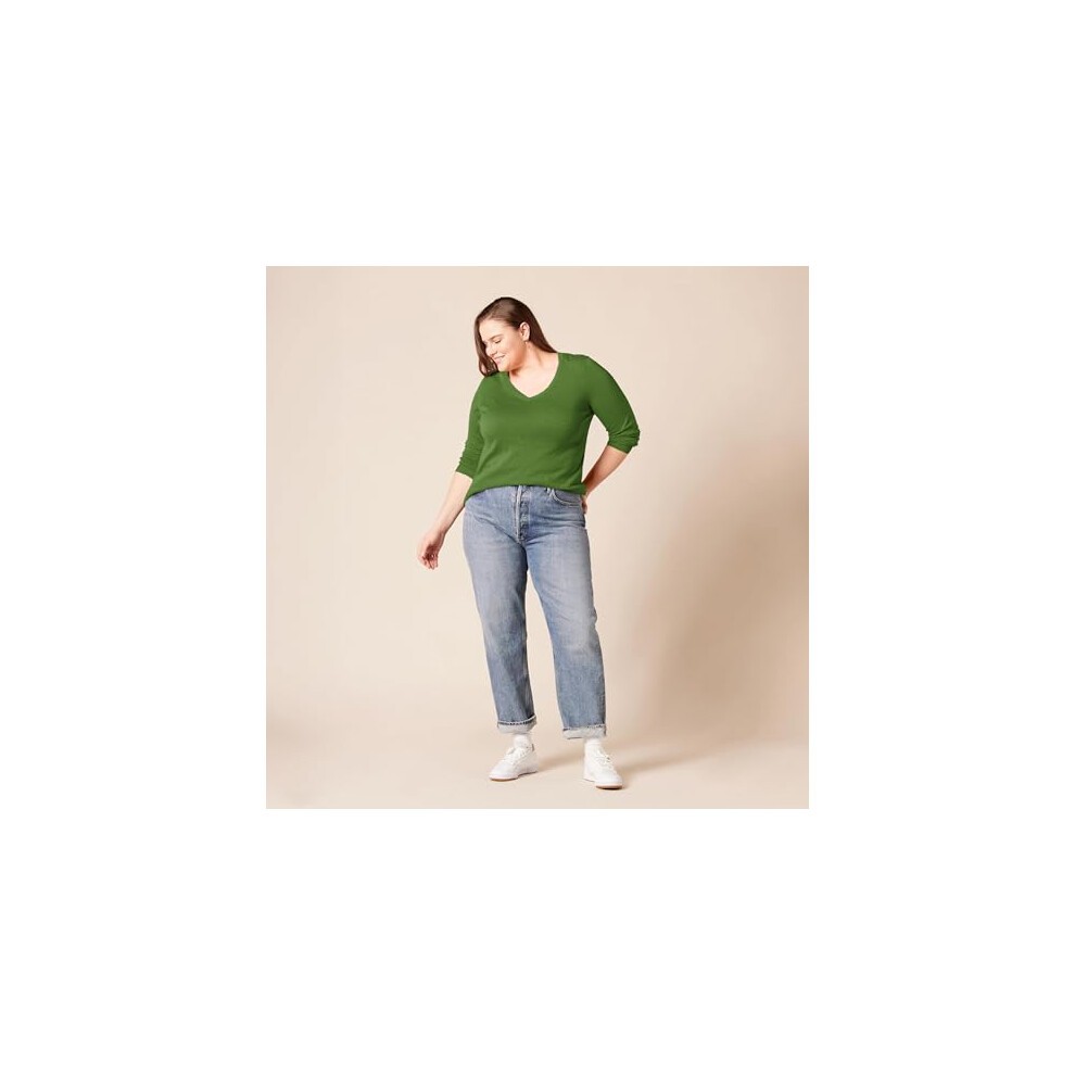 Amazon Essentials Women's Classic-Fit Lightweight Long-Sleeve V-Neck Jumper (Available in Plus Size), Green, S thumbnail