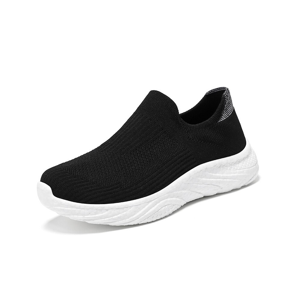 (B-5105 Black, 36) HkeDes Women's New Casual Athletic Running Shoes - Soft Sole, Trendy Fly - Knit Slip - on Lazy Shoes
