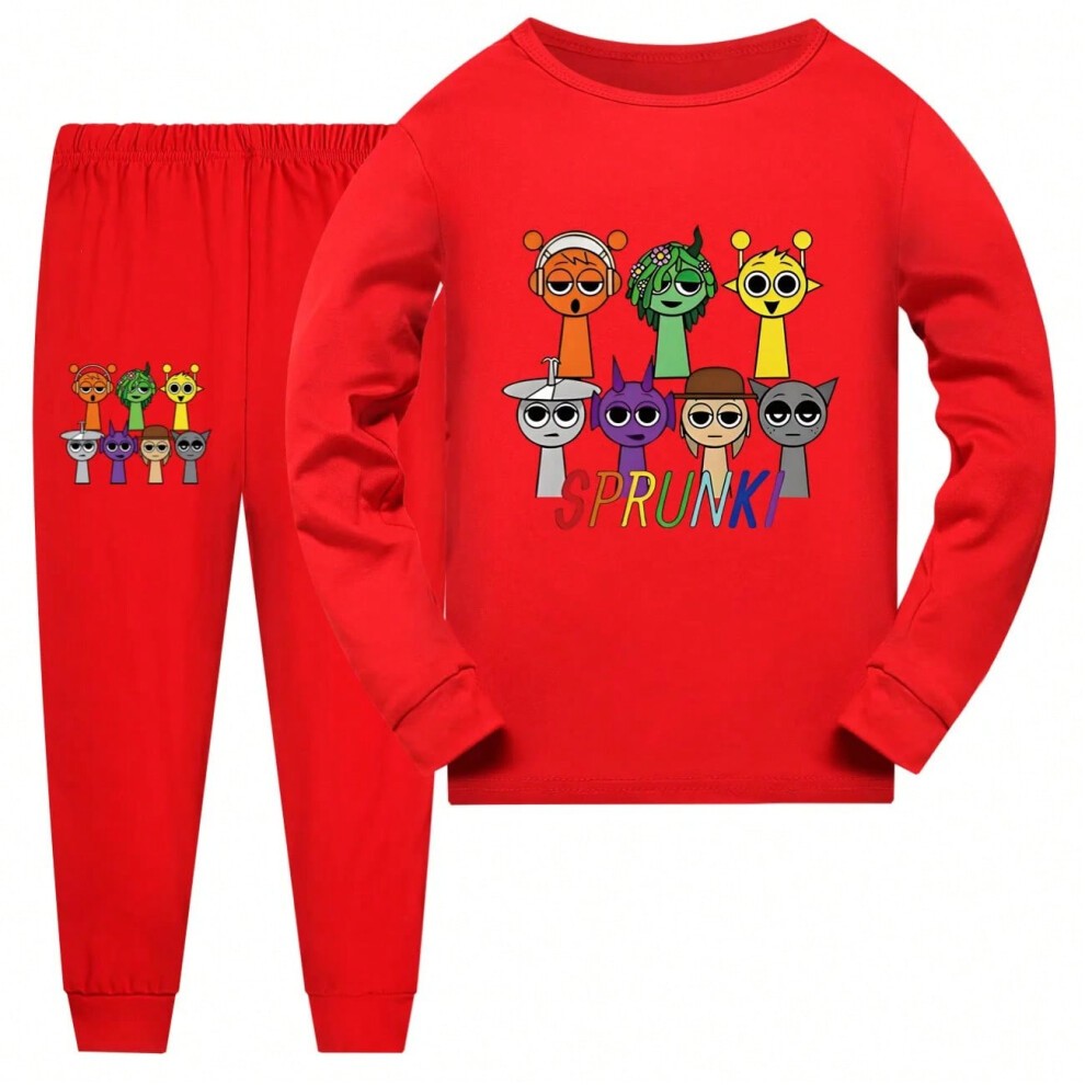 (color at Picture-16, China130(7-8Y)) Sprunki Pajamas Sets Kids GGame Incredibox Clothes Baby Girls Boys Cartoon Long Sleeve Tshirt+Pants 2pcs/set Chi thumbnail