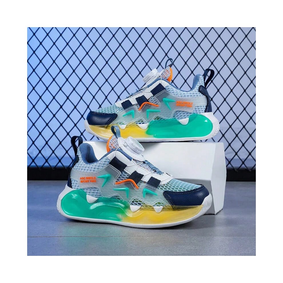 (Gray Orange, 29) Boys and Girls Summer Single Net Rotary Buckle Glow-in-the-dark Sneakers Breathable Walking Shoes 2313