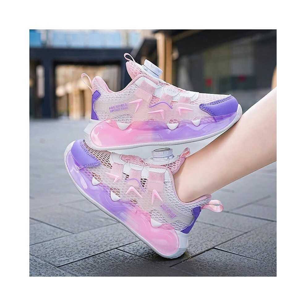 (pink, 31) Boys and Girls Summer Single Net Rotary Buckle Glow-in-the-dark Sneakers Breathable Walking Shoes 2313 thumbnail