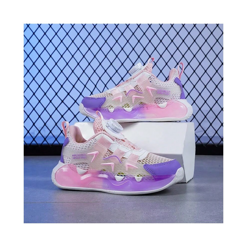 (pink, 38) Boys and Girls Summer Single Net Rotary Buckle Glow-in-the-dark Sneakers Breathable Walking Shoes 2313