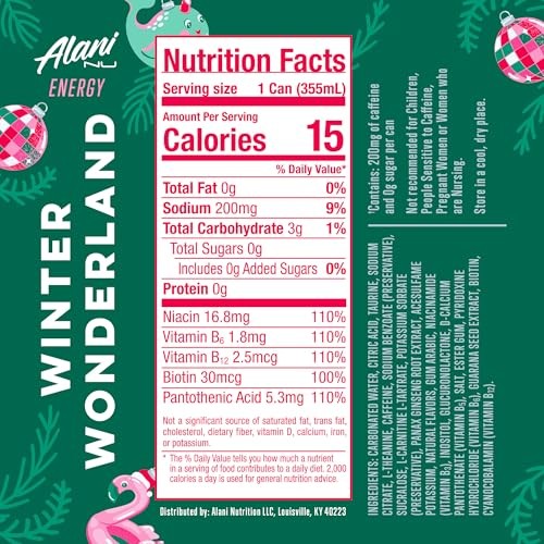 Alani Nu WINTER WONDERLAND Sugar Free, Low Calorie Energy Drinks, 200mg Caffeine, Biotin B Vitamins, Zero Sugar, 10 Calories, 12 Fl Oz Cans, 24 Pack thumbnail