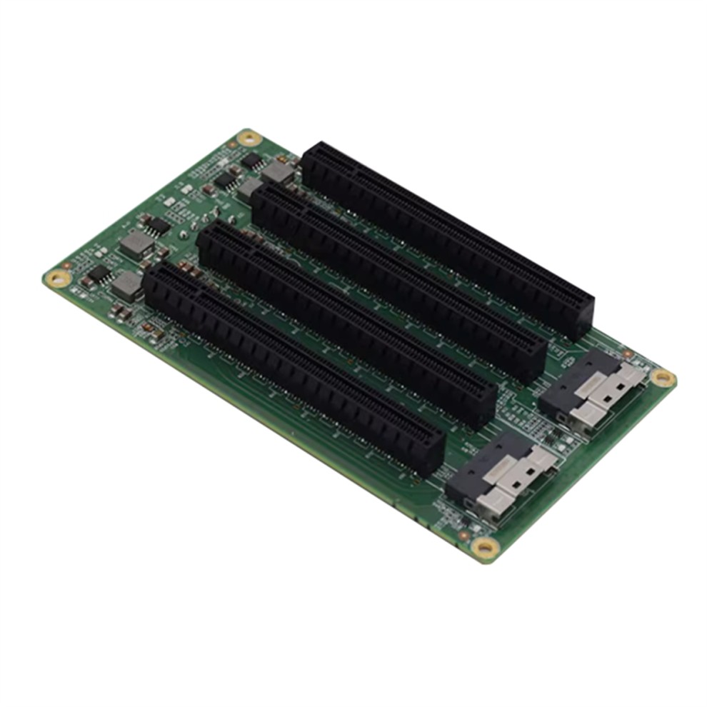 2 Port SFF-8654 to 4 PCIe X16 Slot Adapter Expansion Board with 8 PIN Power Socket