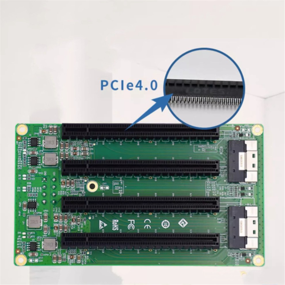 2 Port SFF-8654 to 4 PCIe X16 Slot Adapter Expansion Board with 8 PIN Power Socket thumbnail
