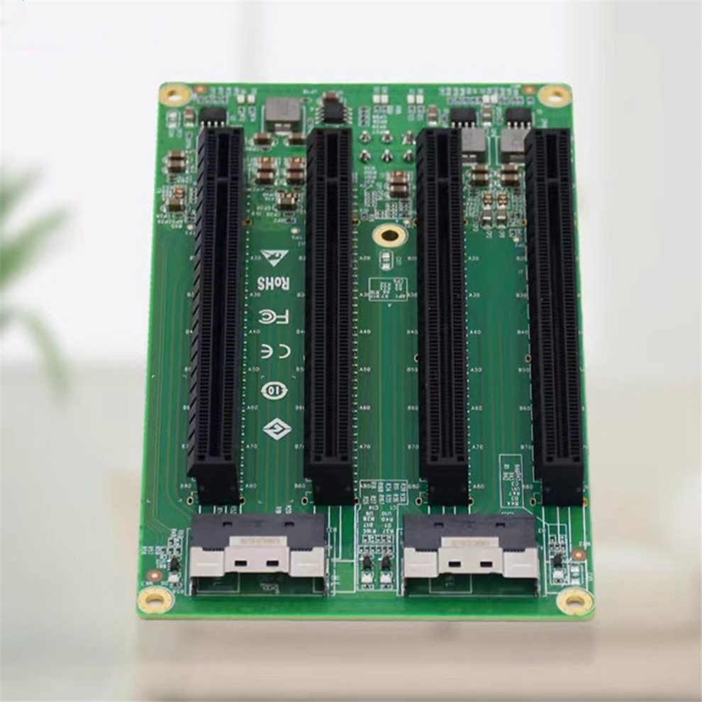 2 Port SFF-8654 to 4 PCIe X16 Slot Adapter Expansion Board with 8 PIN Power Socket thumbnail