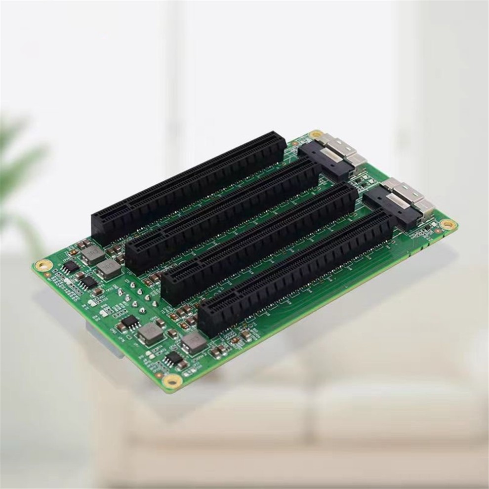 2 Port SFF-8654 to 4 PCIe X16 Slot Adapter Expansion Board with 8 PIN Power Socket thumbnail