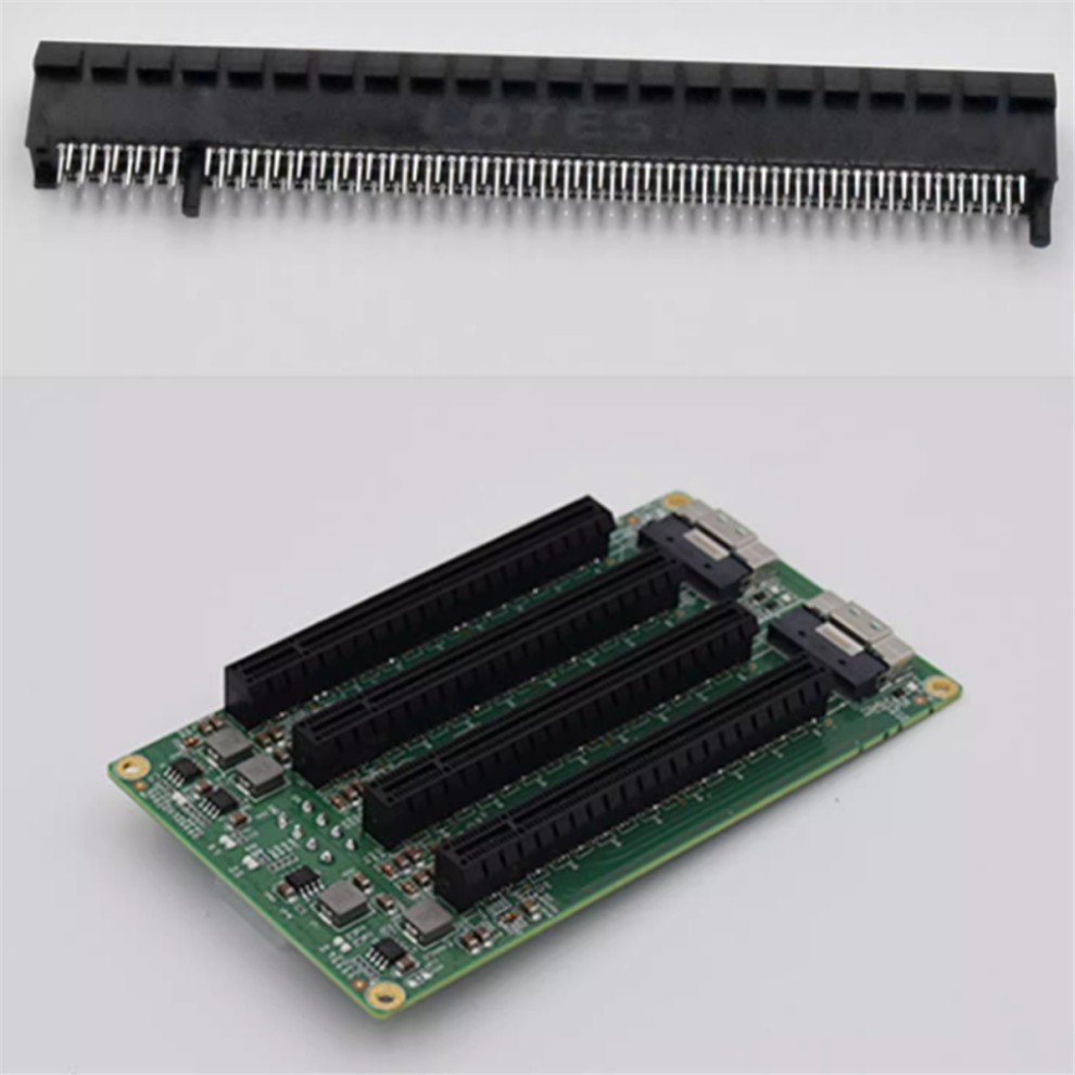 2 Port SFF-8654 to 4 PCIe X16 Slot Adapter Expansion Board with 8 PIN Power Socket thumbnail