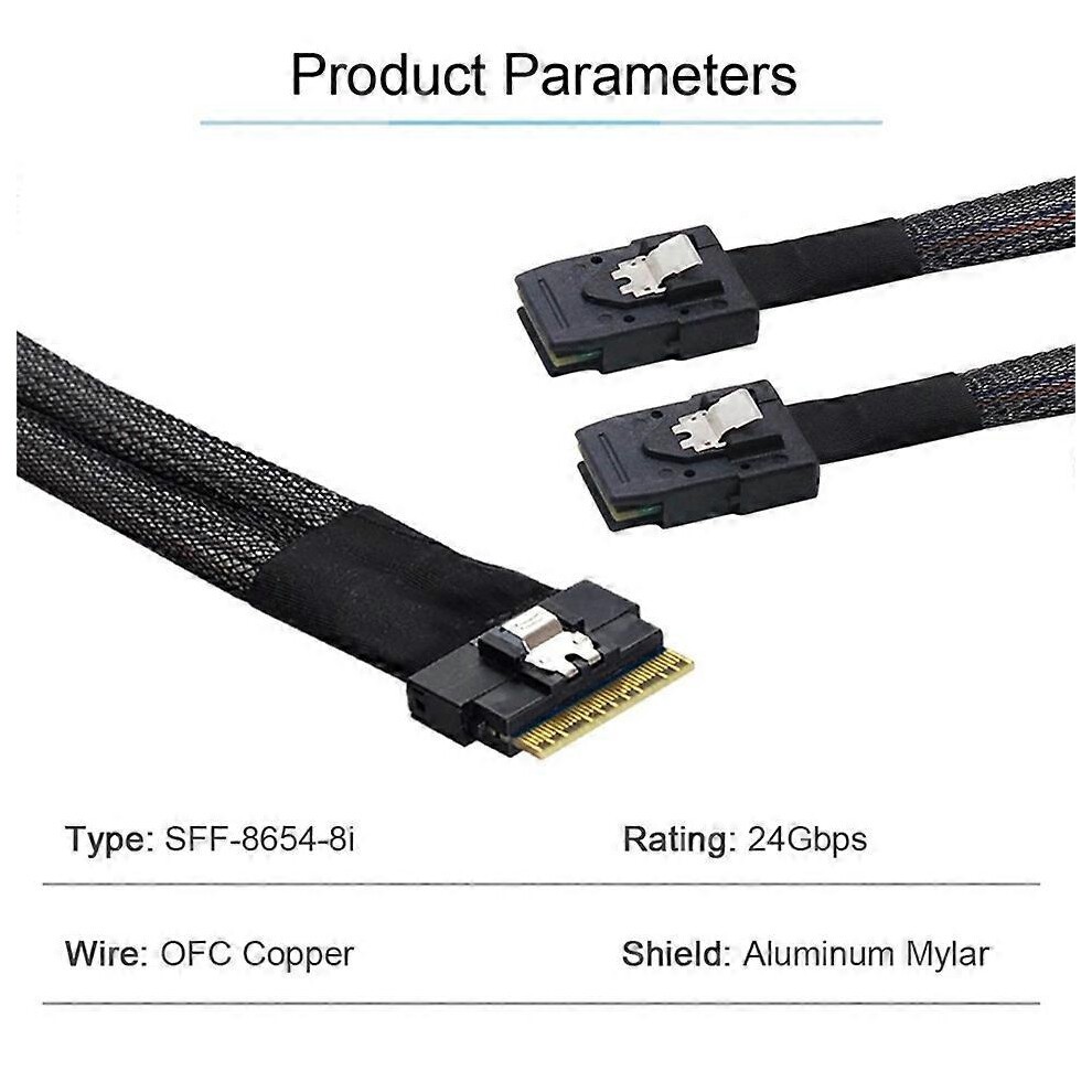 (0.5M, One Size) PCI-E Ultraport Slimline SAS Slim 4.0 SFF-8654 8i 74pin to Dual SFF-8087 Mini SAS Cable PCI-Express 0.5m 1m