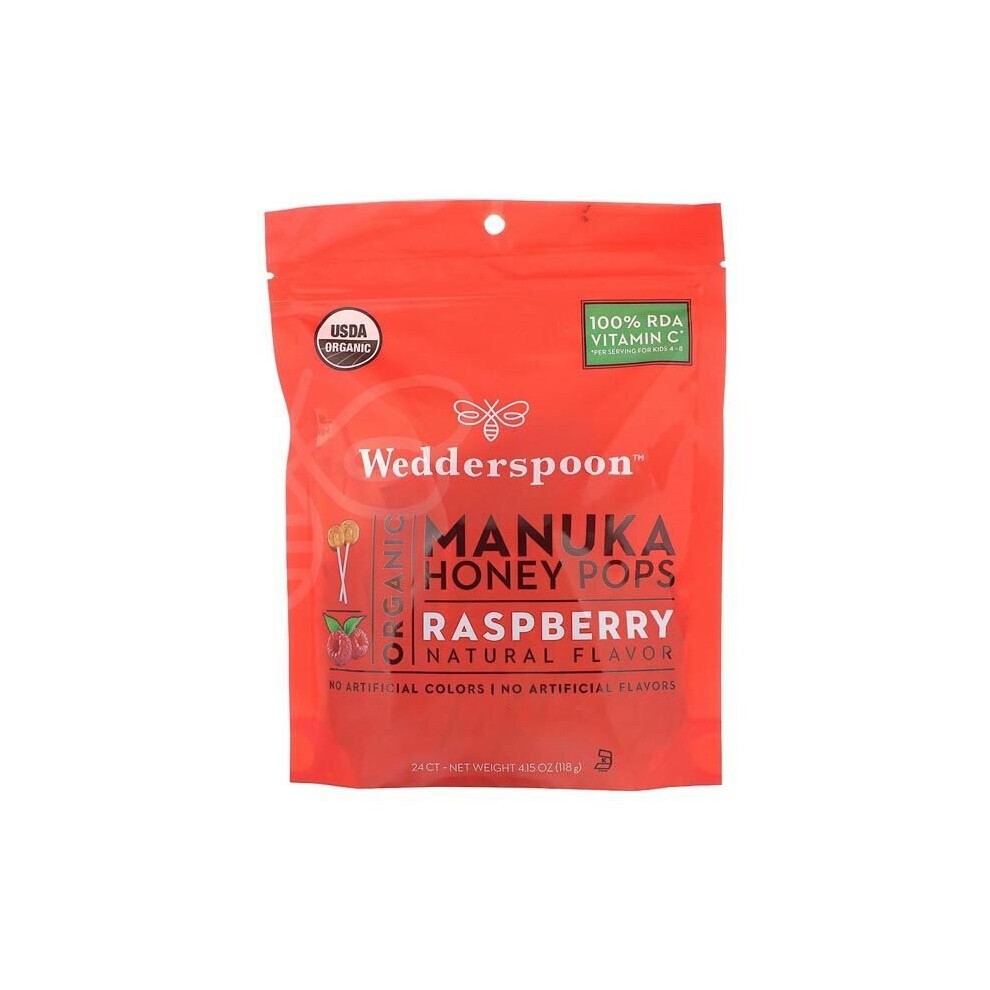 Wedderspoon Organic Manuka Honey Pops Kids Raspberry 24's