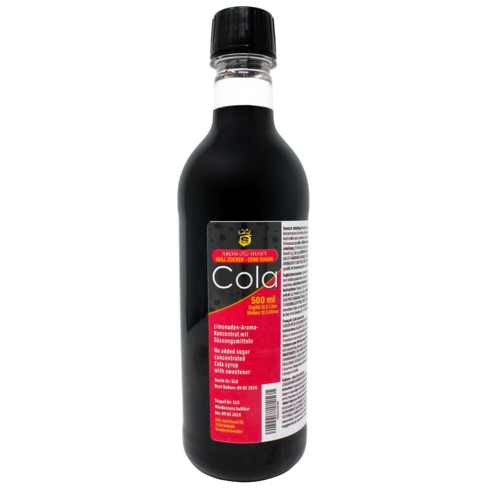 Zero Cola Soda Syrup Concentrate 500 Ml from Aromhuset - Make 12.5 Litres of Sugar-Free Soft Drink by Adding Flavouring to Carbonated Sparkling Fizzy