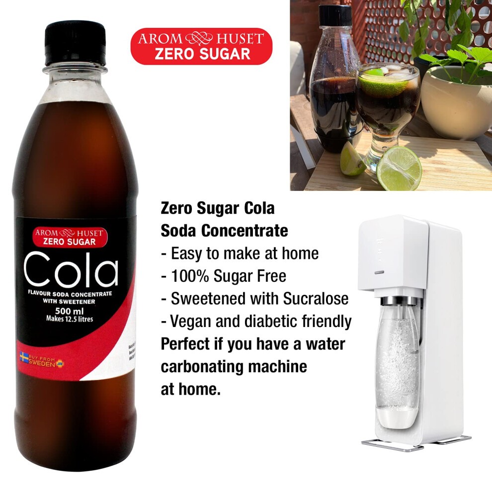 Zero Cola Soda Syrup Concentrate 500 Ml from Aromhuset - Make 12.5 Litres of Sugar-Free Soft Drink by Adding Flavouring to Carbonated Sparkling Fizzy thumbnail