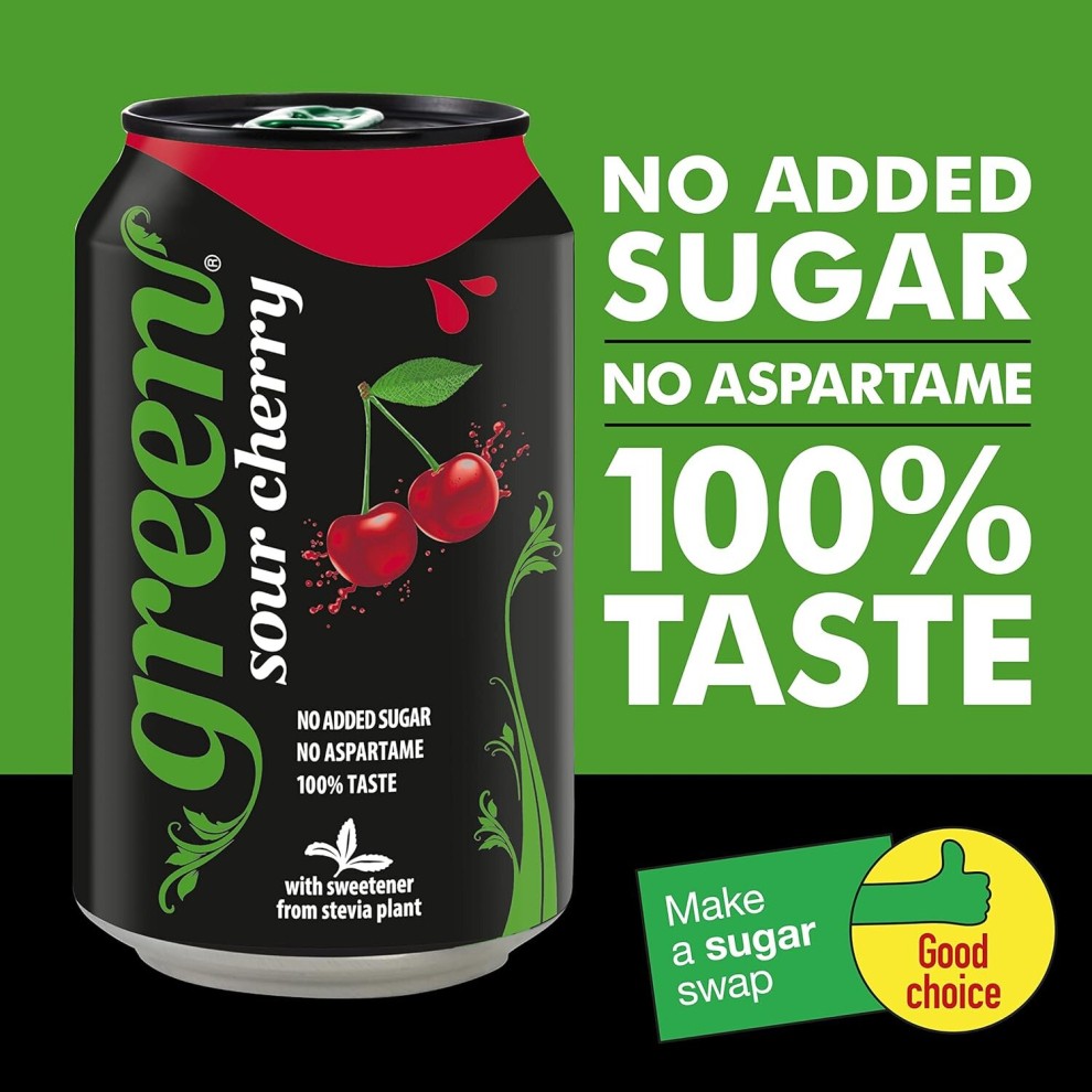 Green Cola Cherry Cans 24 Pack No Added Sugar Soft Drink Low Calorie Sparkling Natural Cherry Flavour Bulk Pack of 24 Cans X 330 Ml thumbnail