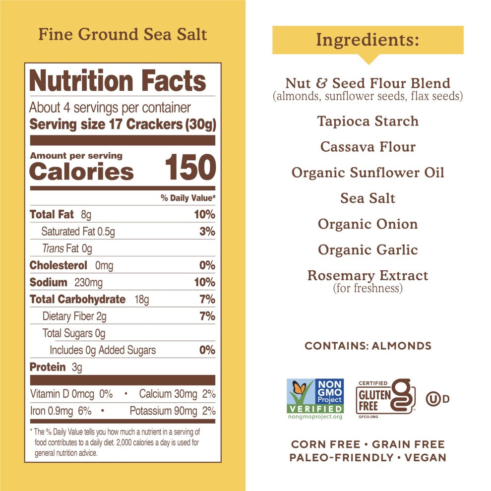 Simple Mills Almond Flour Crackers, Fine Ground Sea Salt - Gluten Free, Vegan, Healthy Snacks, 4.25 Ounce (Pack of 1) thumbnail
