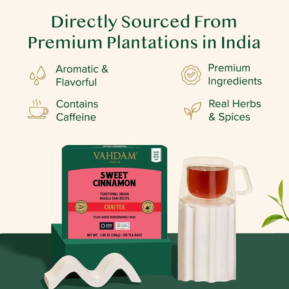 VAHDAM Sweet Cinnamon Tea | 100 Tea Bags | 100% Natural Spices | Cinnamon Masala Chai Recipe | Brew Hot or Iced thumbnail