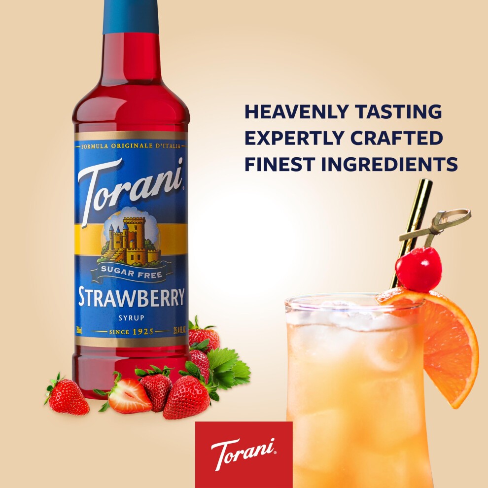 Torani Sugar Free Strawberry Syrup (750ml Bottle) - Soda Syrups for Mocktails, Cocktails, Iced Tea & Soda Drinks - Zero Sugar, No Calorie, No Carb & thumbnail