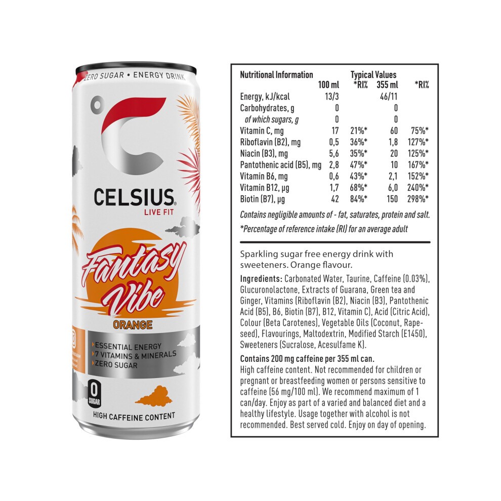 CELSIUS Sparkling Fantasy Vibe, Refreshing Energy Drink, 355ml (Pack of 12) thumbnail