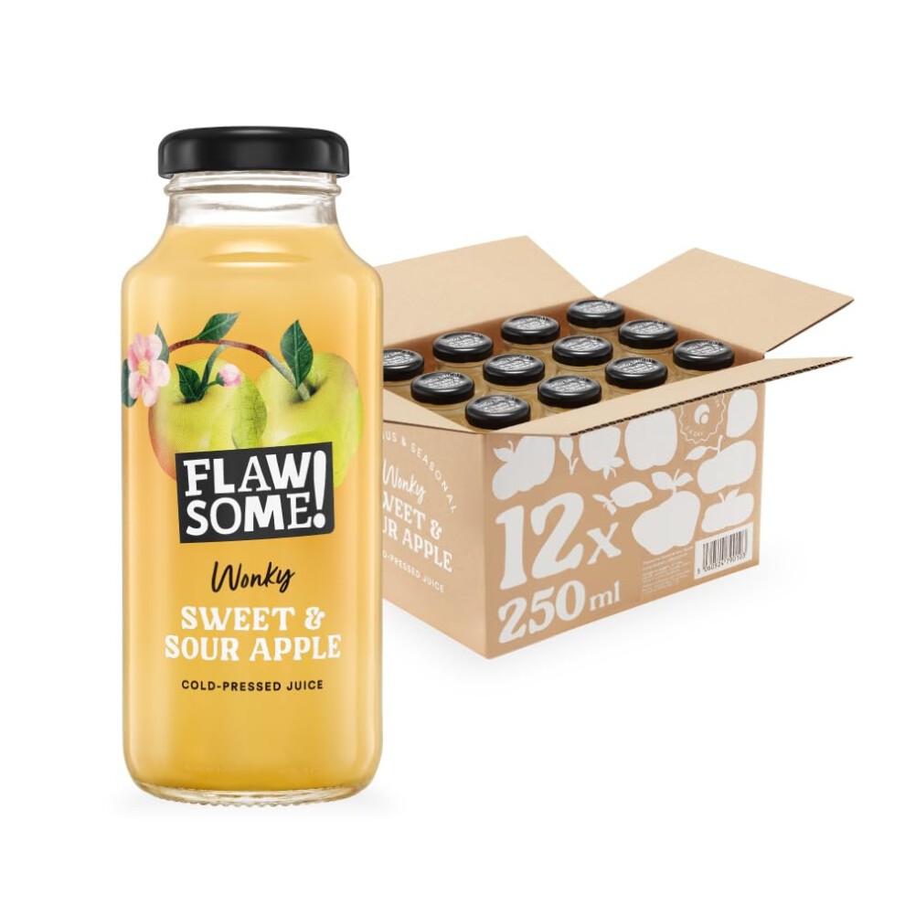 Flawsome! Sweet & Sour Apple 12x250ml - Cold-Pressed Juice - No Added Sugar Pressed Sweet & Sour Apple Juice ? 100% Natural Pure Juice with No