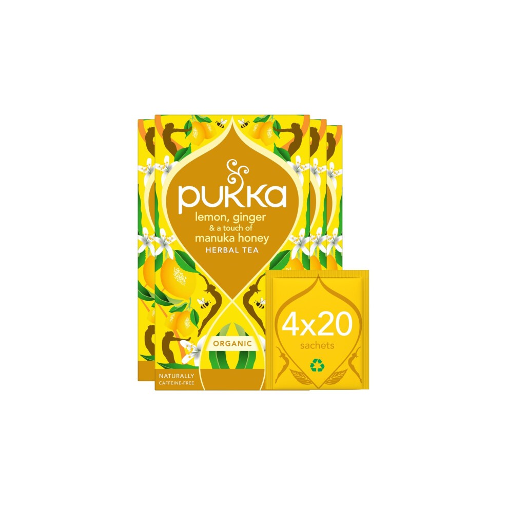 Pukka Herbs | Organic Lemon, Ginger & Manuka Honey Herbal Tea Box | Immune Boosting Infusion with Turmeric | Ideal for Daily Support | Caffeine Free |