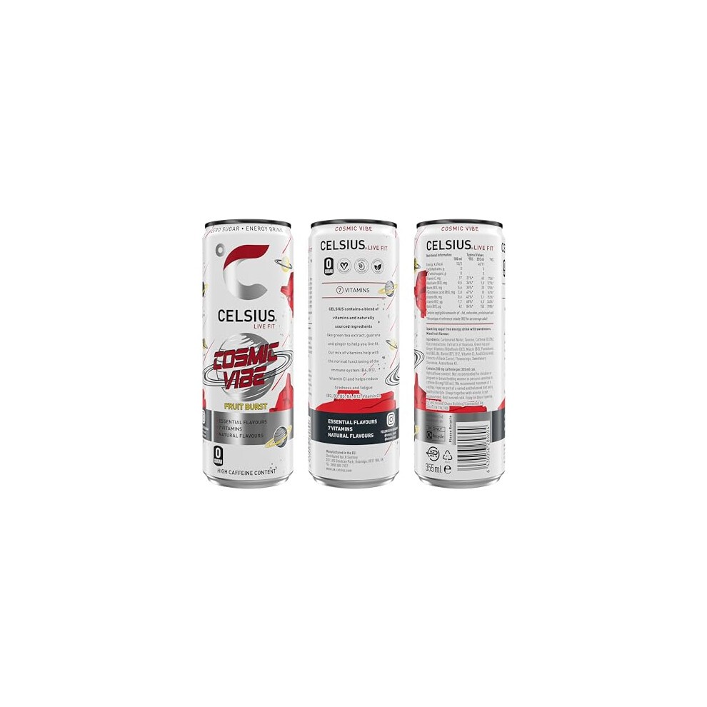 CELSIUS Sparkling Cosmic Vibe, Refreshing Energy Drink, 355ml (Pack of 12) thumbnail