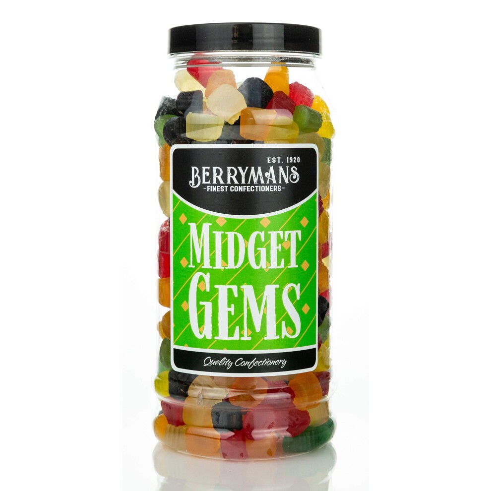 Original Midget Gems Retro Jelly Gummy Sweets Gift Jar by Berrymans Sweet Shop - Classic Sweets, Traditional Taste