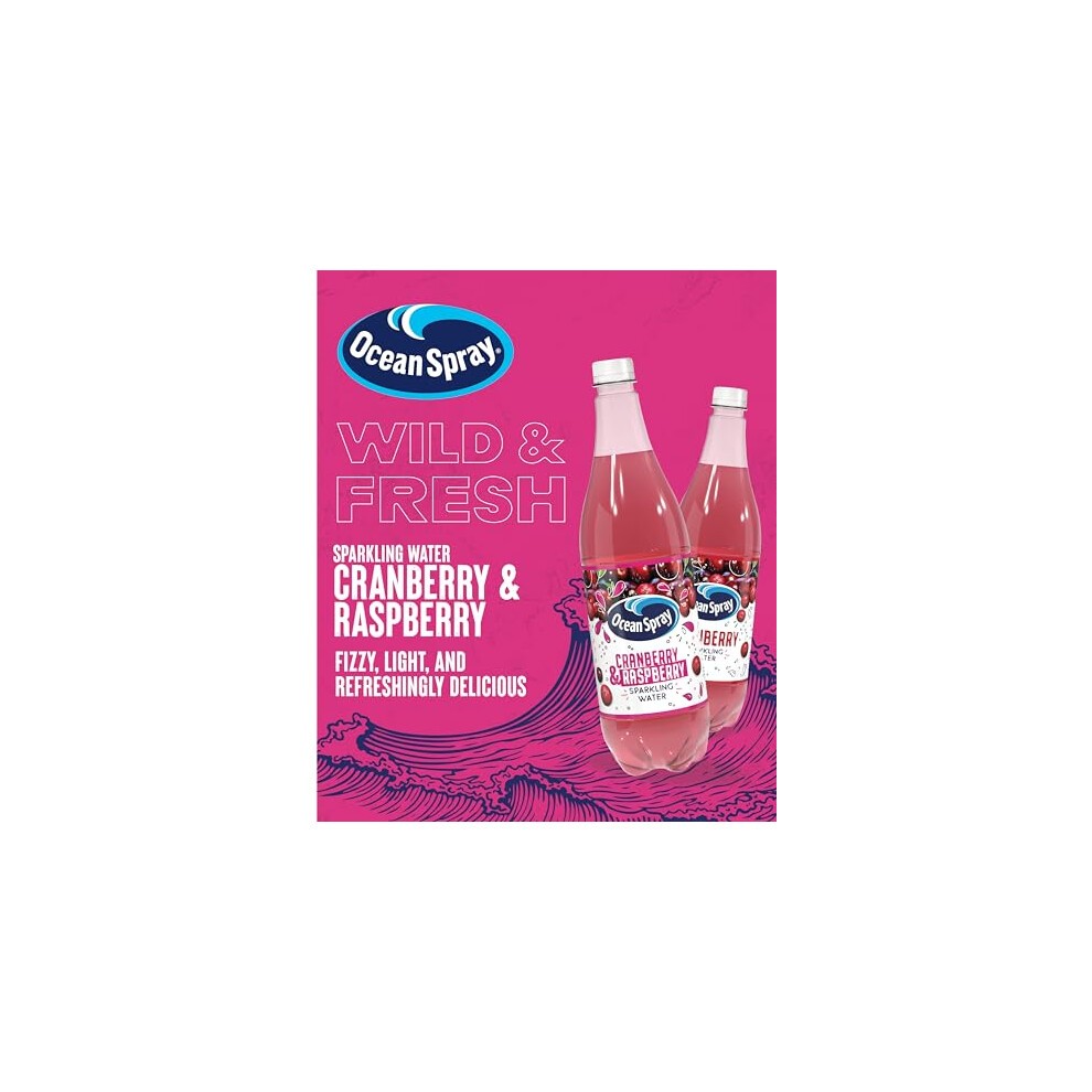 Ocean Spray Pink Cranberry and Raspberry Sparkling Water - 1L - Fruit Flavoured Beverage - Made with Sparkling Water - Low Calorie Soft Drink thumbnail