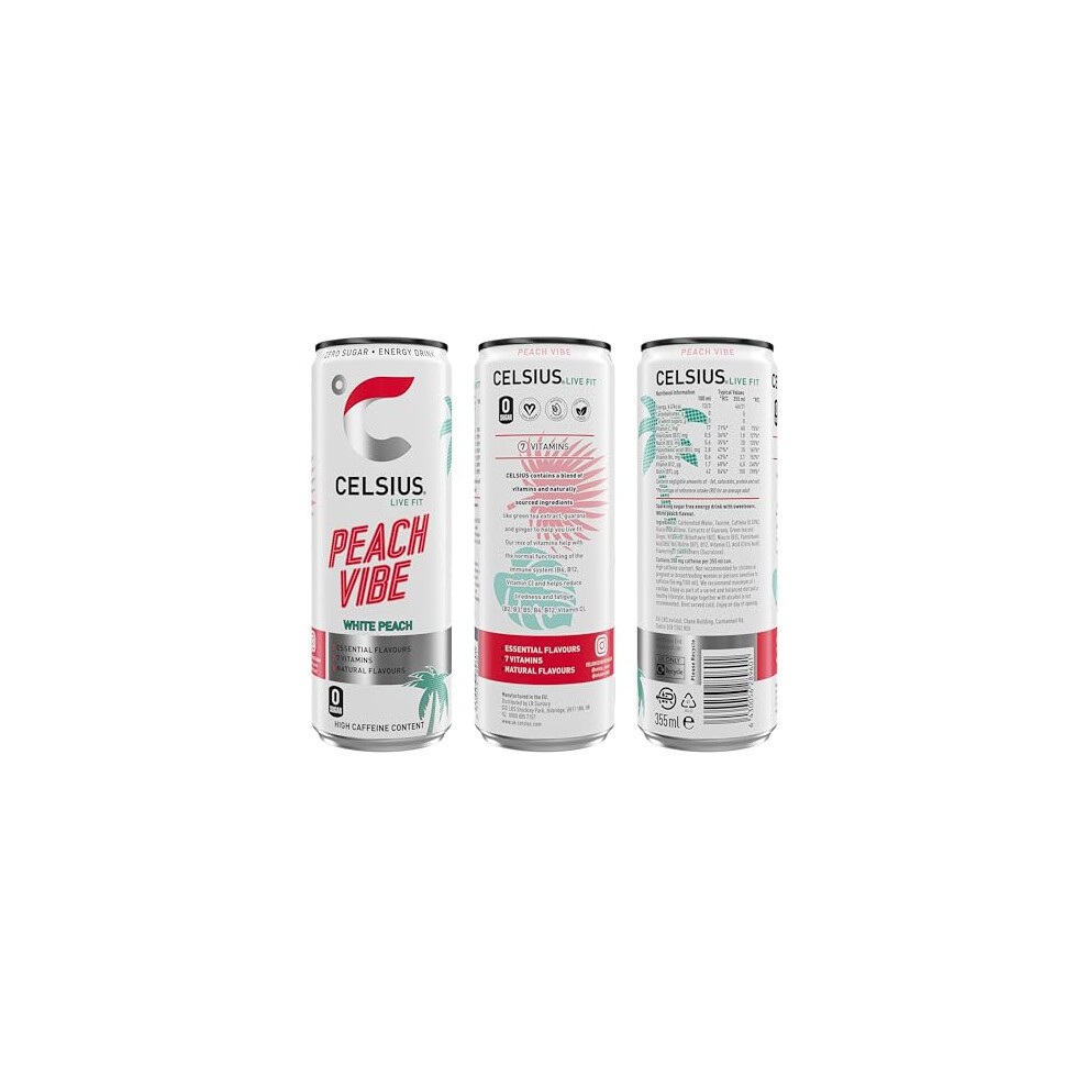CELSIUS Sparkling Peach Vibe, Refreshing Energy Drink, 355ml (Pack of 12) thumbnail