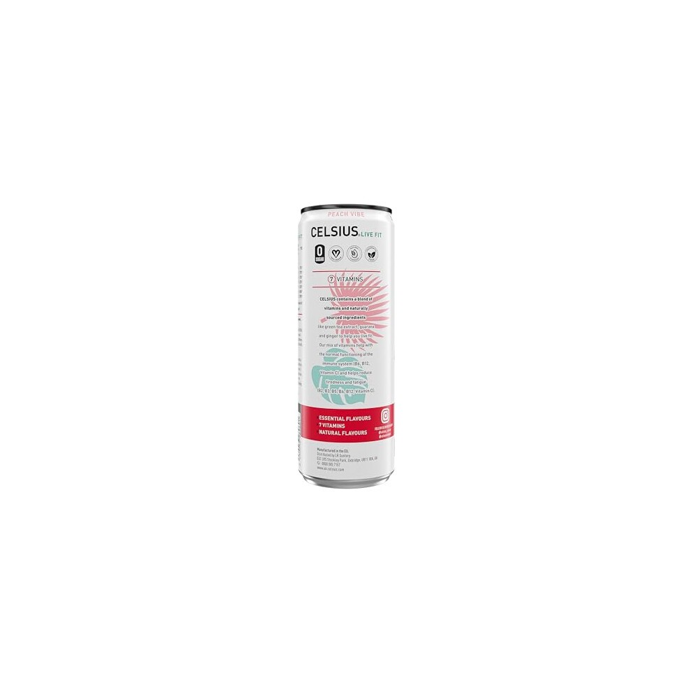 CELSIUS Sparkling Peach Vibe, Refreshing Energy Drink, 355ml (Pack of 12) thumbnail