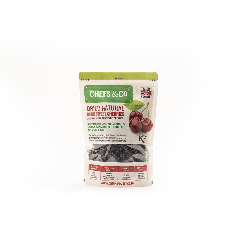 CHEFS & CO | Dried Dark Sweet Cherries (pitted) | 100% Natural Dried Fruits | Healthy Snack | Non-sulphured, Vegan | No Additives,No Added