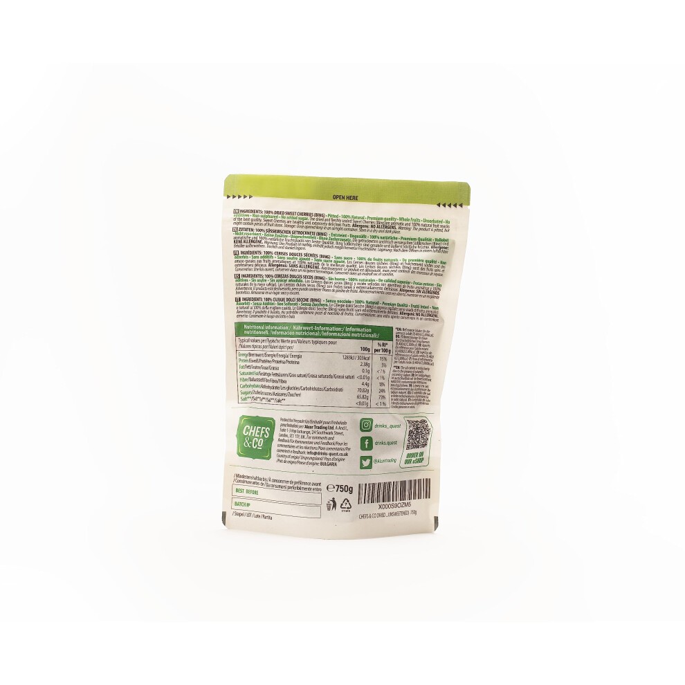 CHEFS & CO | Dried Dark Sweet Cherries (pitted) | 100% Natural Dried Fruits | Healthy Snack | Non-sulphured, Vegan | No Additives,No Added thumbnail
