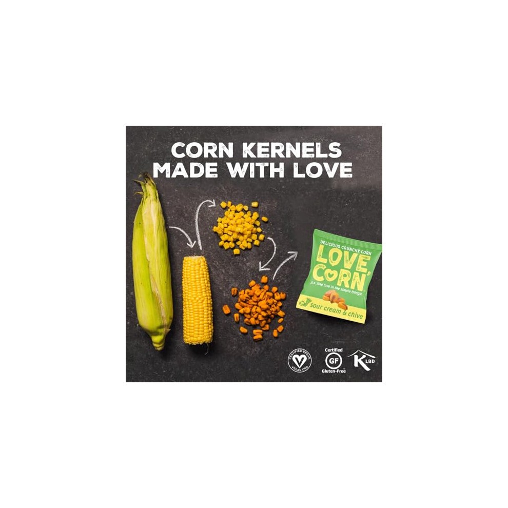 LOVE CORN Sour Cream & Chive Crunchy Corn Snack 20g X 24 Bags ? Healthy Snacks Ideal for Gluten Free & Vegan Diets ? Low Sugar Alternative for Crisps, thumbnail