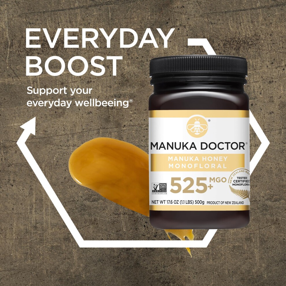 MANUKA DOCTOR - MGO 525+ Manuka Honey Monofloral (500g) 100% Pure New Zealand Honey. Certified. Guaranteed. RAW. Non-GMO thumbnail