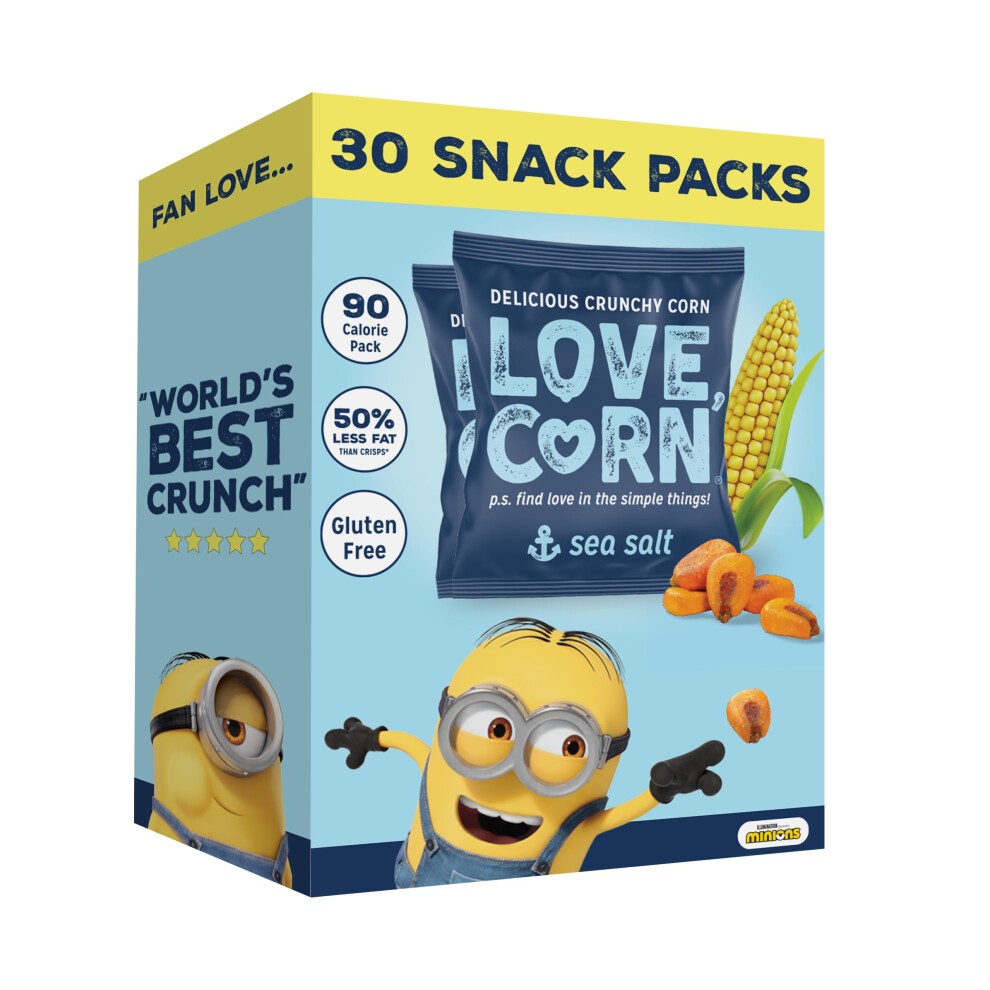 LOVE CORN Limited Edition Minions Crunchy Corn Lunchbox Snack (Sea Salt 20g X 30 Bags) ? Healthy Snacks for Kids, Ideal for Gluten Free & Vegan Diets