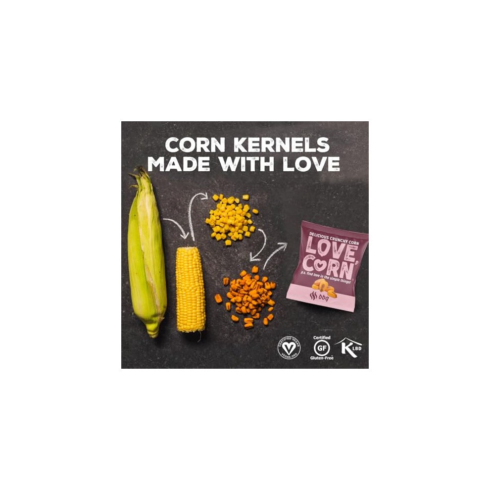 LOVE CORN: Barbecue (BBQ) | Roasted Crunchy Corn - Gluten-Free - Plant Based & Vegan - Healthy Snack - Low Calorie - (Box of 24 Bags, 20g Each) thumbnail
