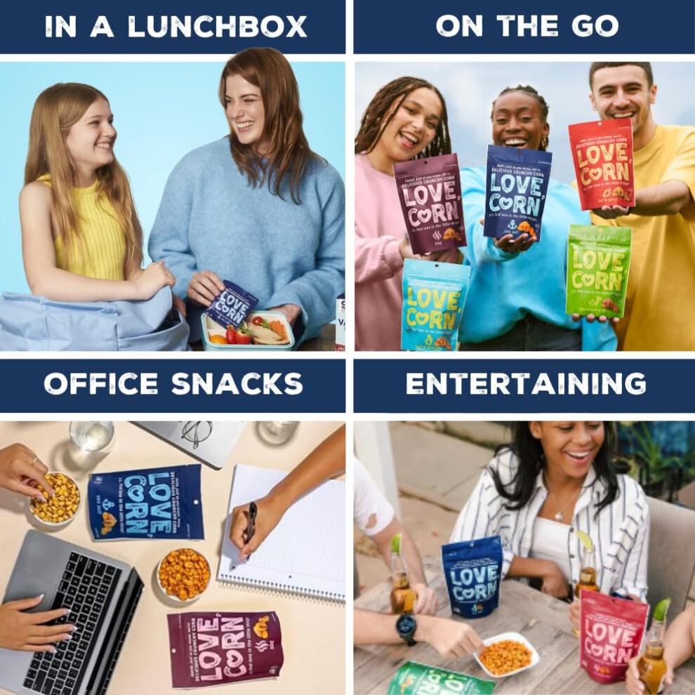 LOVE CORN Variety Pack (6 Sea Salt, 6 BBQ, 6 Salt & Vinegar, 6 Sour Cream & Chive 20g) ? Healthy Snacks Ideal for Gluten Free & Vegan Diets ? Low thumbnail