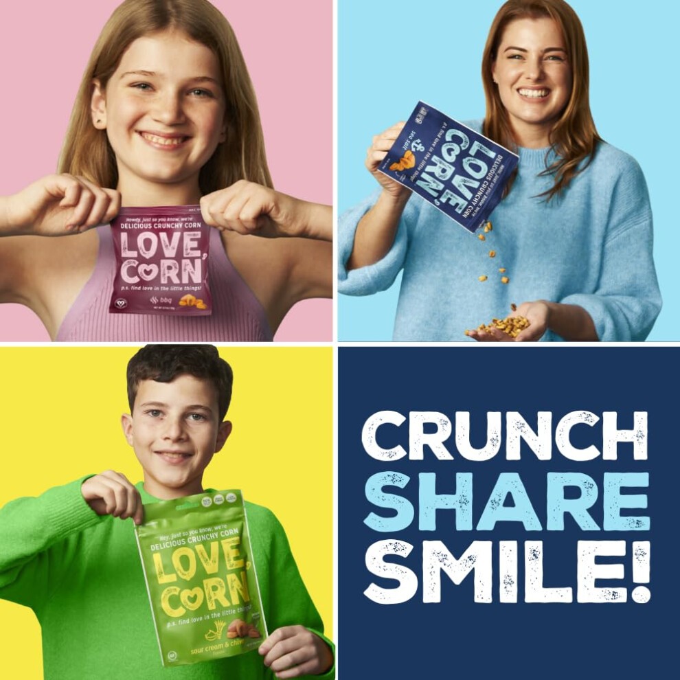 LOVE CORN Variety Pack (6 Sea Salt, 6 BBQ, 6 Salt & Vinegar, 6 Sour Cream & Chive 20g) ? Healthy Snacks Ideal for Gluten Free & Vegan Diets ? Low thumbnail