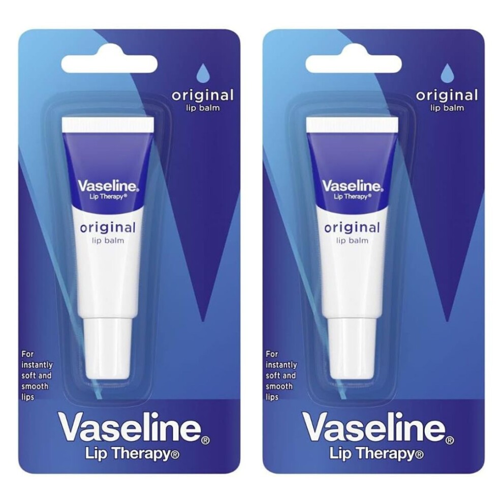 Vaseline Lip Therapy Original Advanced Lip Balm 10g Pack of 2 |Soft & Smooth Lips |100% Pure Petroleum Jelly |Moisturizes & Protects Lips