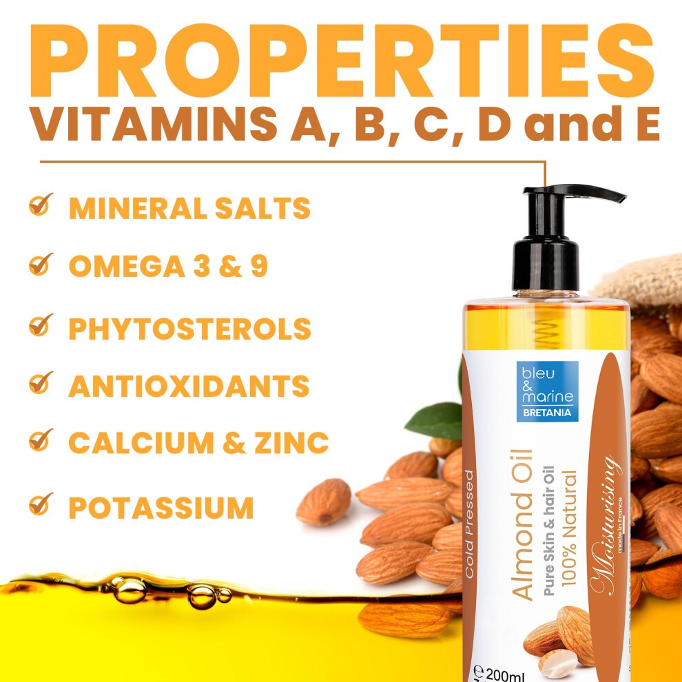 Cold Pressed Sweet Almond Oil, Massage Oil, Body, Face Oil, Hair Moisturiser, Baby Skin, Anti Stretch Marks, 100% Natural, Firming, Makeup Remover, thumbnail