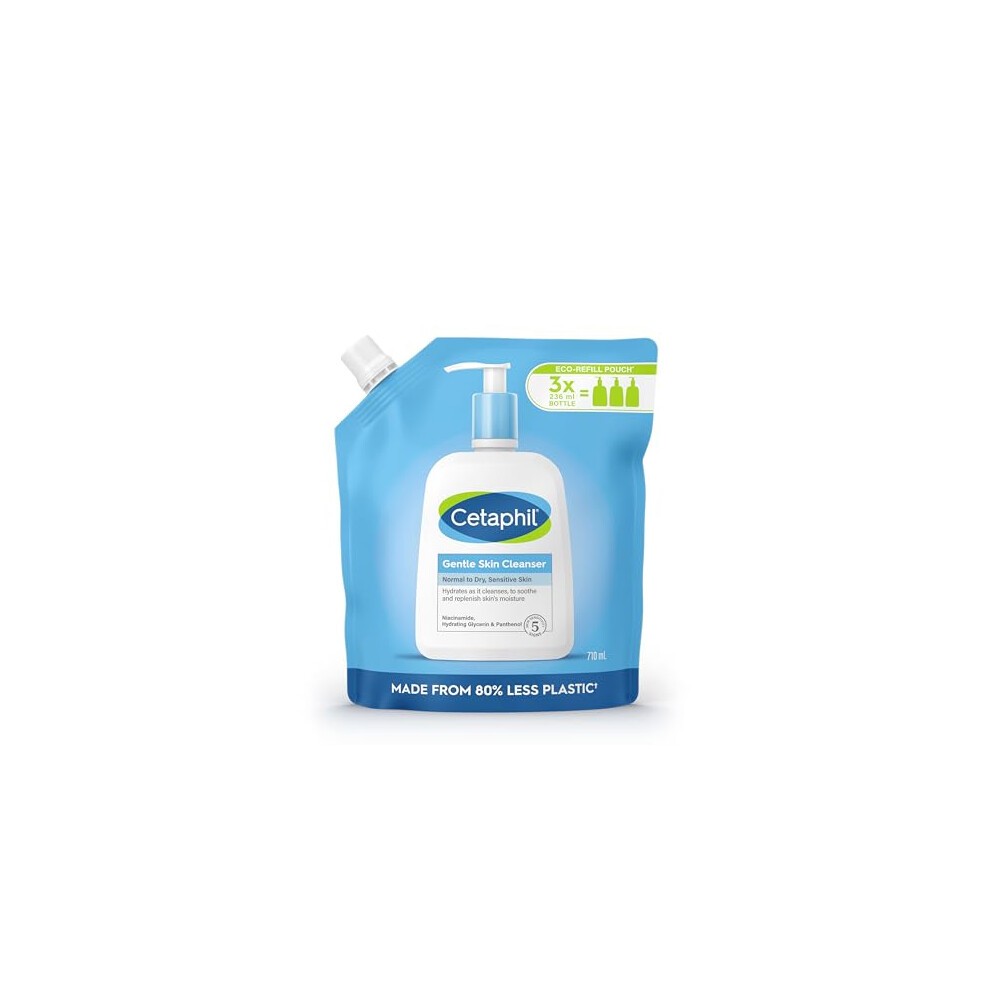 Cetaphil Gentle Skin Cleanser Eco Refill Pouch, 710ml, Face & Body Wash, for Normal to Dry Sensitive Skin, Soap Free with Niacinamide