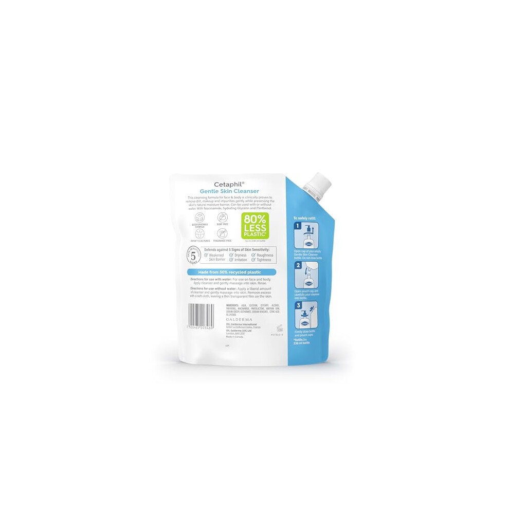 Cetaphil Gentle Skin Cleanser Eco Refill Pouch, 710ml, Face & Body Wash, for Normal to Dry Sensitive Skin, Soap Free with Niacinamide thumbnail