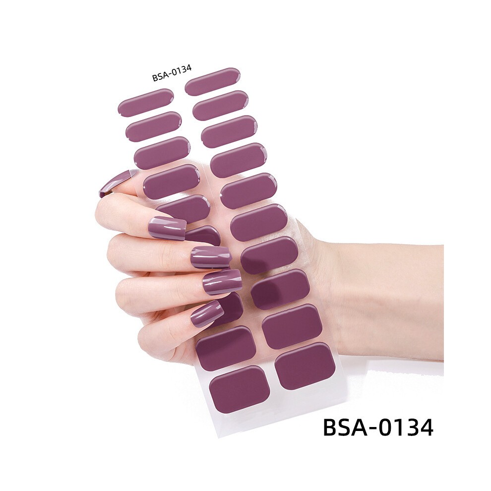 (Nail Stickers + Paper Cards + Alcohol Pads + Nail File + Wooden Stick, BSA-0134) Gel Nail Stickers, No-heat Required, Solid Color, Semi-cured Nail St