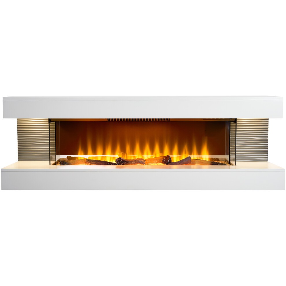 Sureflame WM-9332 XL Electric Wall Fireplace Suite with Downlights & Remote in Pure White